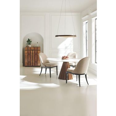 All Natural Rich Walnut And White Marble Round Dining Room Set