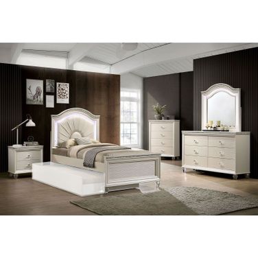 Allie Pearl White Upholstered Youth Panel Bedroom Set
