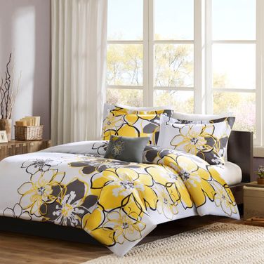 Allison Floral 3 Piece Twin XL Duvet Cover Set In Yellow