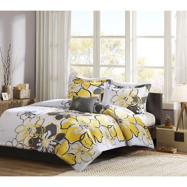 Allison Floral 4 Piece Full/Queen Comforter Set In Yellow