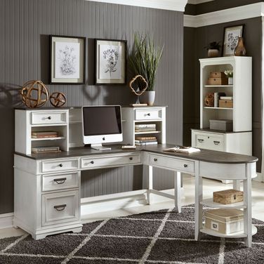 Allyson Park Opt L Shaped Desk Set In Wirebrushed White With Charcoal Top