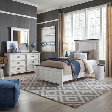 Allyson Park Wire Brushed White And Charcoal Youth Panel Bedroom Set