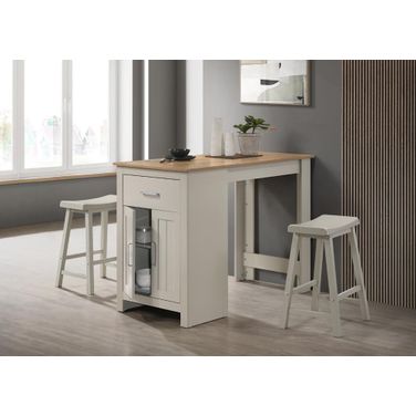 Alonzo 47 Inch Small Space Counter Height Dining Table with Cabinet In Light Gray