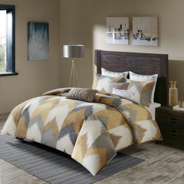 Alpine Cotton Printed 3 Piece King Comforter Mini Set In Yellow