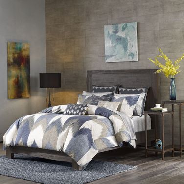 Alpine Cotton Printed 3 Piece King Duvet Bedding Set In Navy
