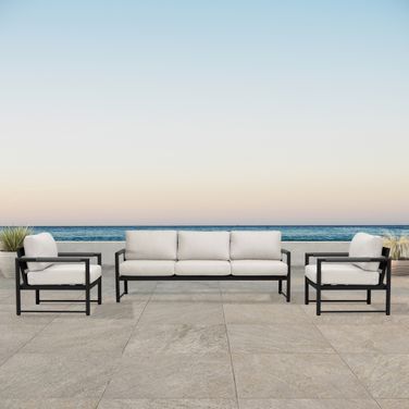 Alto 3 Piece Sofa Club Chair Set In Cast Silver and Black