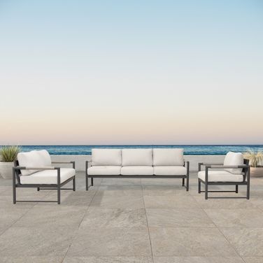 Alto 3 Piece Sofa Loveseat Set In Cast Silver and Slate