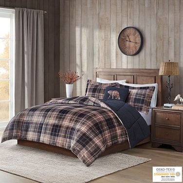 Alton Polyester Printed Low Pile Velour To Berber 4 Piece King Comforter Set In Brown/Black