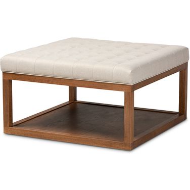 Alvere Modern And Contemporary Beige Fabric Upholstered Walnut Finished Cocktail Ottoman