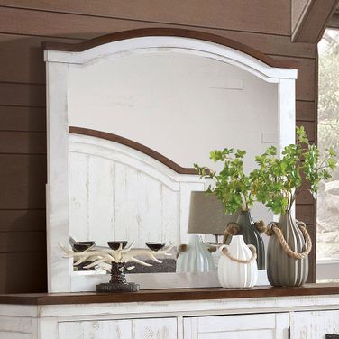 Alyson Mirror In Distressed White and Walnut