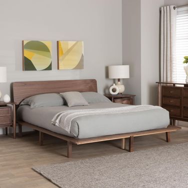 Alyssa Wood King Platform Bed In Walnut Brown