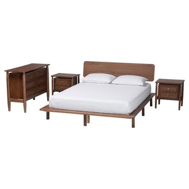 Alyssa Wood King Size 4-Piece Bedroom Set In Walnut Brown