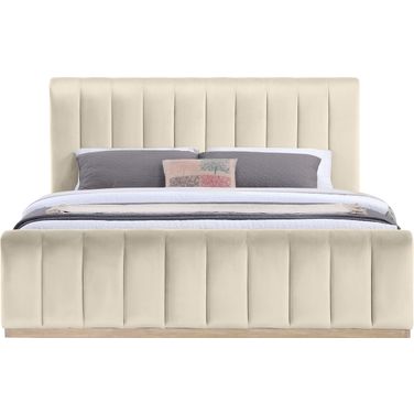 Amara Velvet Upholstered King Bed In Cream