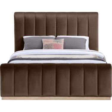 Amara Velvet Upholstered Queen Bed In Brown