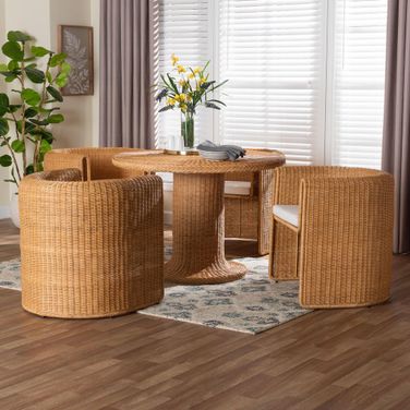 Amaya 5-Piece Round Rattan Dining Set In Honey