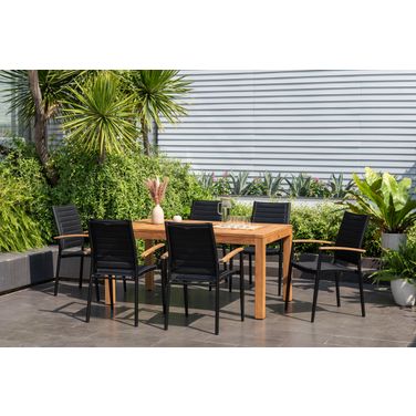 Amazonia Beijing 7 Piece Rectangular Patio Dining Set In Black
