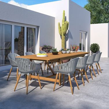 Amazonia Billy 11-Piece Rectangular Patio Dining Set In Grey