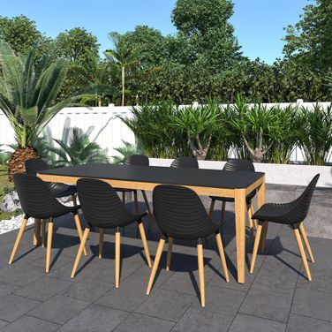Amazonia CoconutCove 9-Piece Rectangular Patio Dining Set In Black