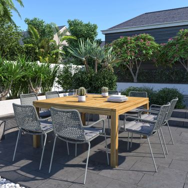 Amazonia Demogorgon 9-Piece Square Patio Dining Set In Grey
