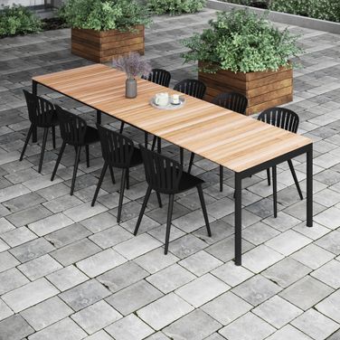 Amazonia Hialeah 9 Piece Extendable Patio Dining Set In Black