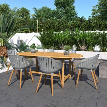 Amazonia Kali 7-Piece Oval Extendable Patio Dining Set In Grey