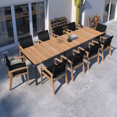 Amazonia Madrid 11 Piece Extendable Patio Dining Set In Black