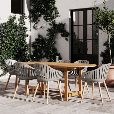 Amazonia Robin 7-Piece Oval Extendable Patio Dining Set In Grey