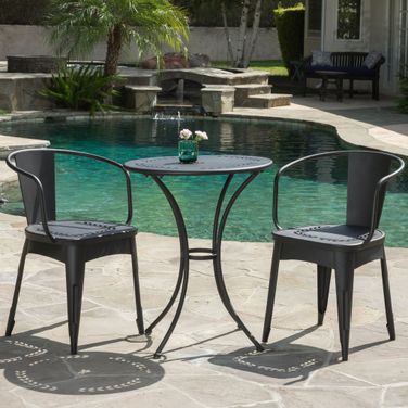 Ambrosia 3-Piece Bistro Set with Leaf Motifs Top and Seat In Black