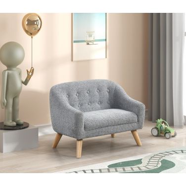 Amelia 28 Inch Chenille Kids Sofa with Tufted Back and Wooden Legs In Gray