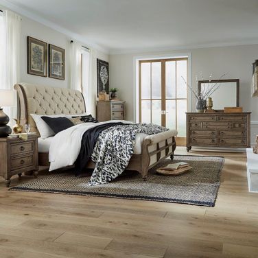 Americana Farmhouse Dusty Taupe Sleigh Bedroom Set