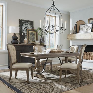 Americana Farmhouse Dusty Taupe Trestle Extendable Dining Room Set