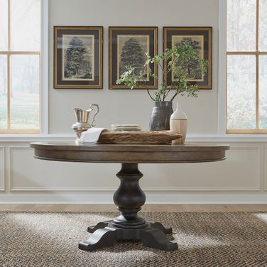 Americana Farmhouse Opt Pedestal Table In Dusty Taupe and Black