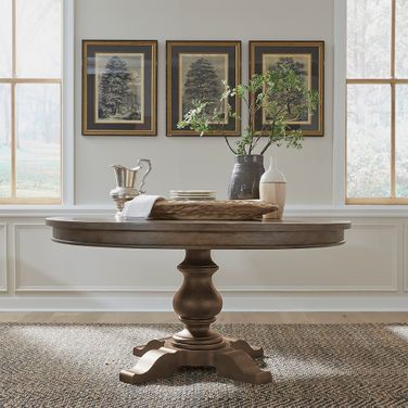 Americana Farmhouse Pedestal Table Set In Dusty Taupe and Black