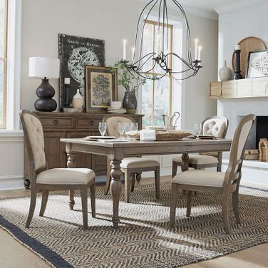 Americana Farmhouse Rectangular Dining Room Set With Tufted Back Side Chair