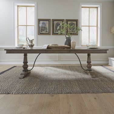 Americana Farmhouse Trestle Table Set In Dusty Taupe and Black
