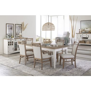 Americana Modern Rectangular Extendable Dining Table With 6 Upholstered Chairs In Beige