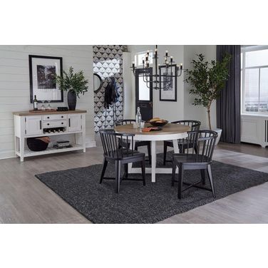 Americana Modern Round Dining Room Set With Black Barrel Chairs