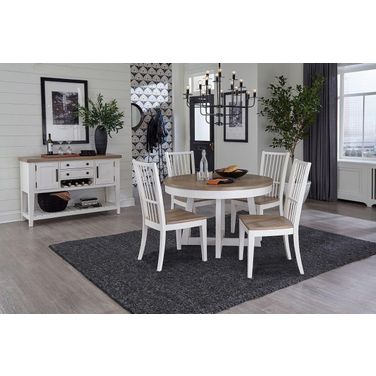 Americana Modern Round Dining Room Set With Spindle Back Chairs