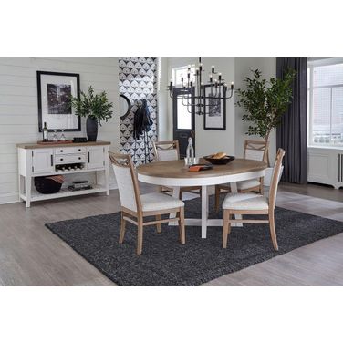 Americana Modern Round Dining Room Set With Upholstered Chairs