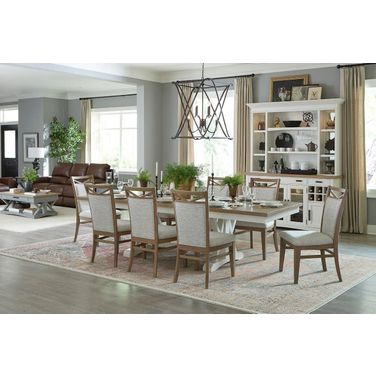 Americana Modern Trestle Dining Room Set With Upholstered Chairs