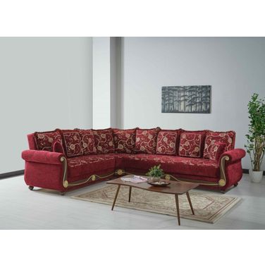 Americana Upholstered Convertible Sectional with Storage In Burgundy