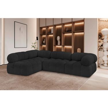 Ames Boucle Fabric 4 Piece Modular Sectional In Black
