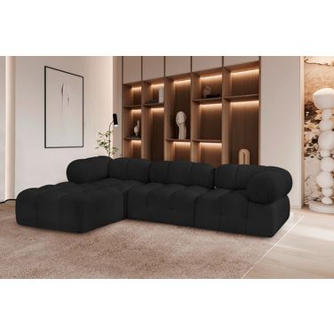 Ames Boucle Fabric 4 Piece Modular Sectional In Black
