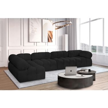 Ames Boucle Fabric 5 Piece Modular Sectional In Black