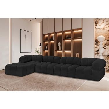 Ames Boucle Fabric 5 Piece Modular Sectional In Black