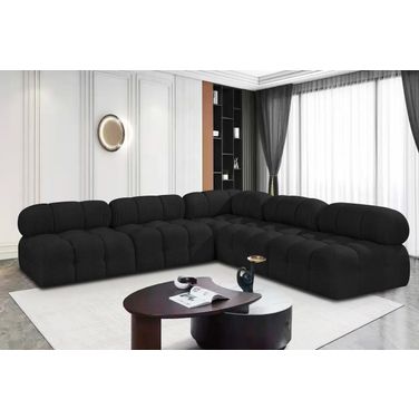 Ames Boucle Fabric 5 Piece Modular Sectional In Black