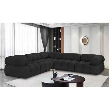 Ames Boucle Fabric 5 Piece Modular Sectional In Black