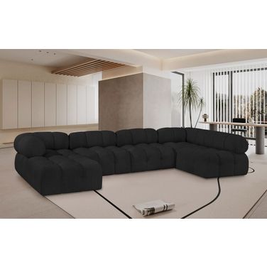 Ames Boucle Fabric 6 Piece Modular Sectional In Black