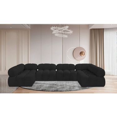 Ames Boucle Fabric 6 Piece Modular Sectional In Black
