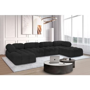 Ames Boucle Fabric 6 Piece Modular Sectional In Black